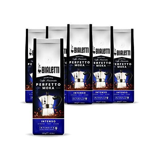 Bialetti - Perfetto Moka Intenso: Gemahlener Kaffee mit dunkler Röstung, Haselnuss-Aroma, 250g x 6, Beutel mit Aromaventil von Bialetti