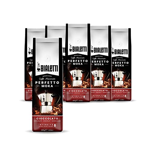Bialetti - Perfetto Moka Cioccolato: Gemahlener Kaffee mit mittlerer Röstung, Schokoladenaroma, 250g x 6, Beutel mit Aromaventil von Bialetti
