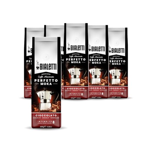 Bialetti - Perfetto Moka Cioccolato: Gemahlener Kaffee mit mittlerer Röstung, Schokoladenaroma, 250g x 6, Beutel mit Aromaventil von Bialetti