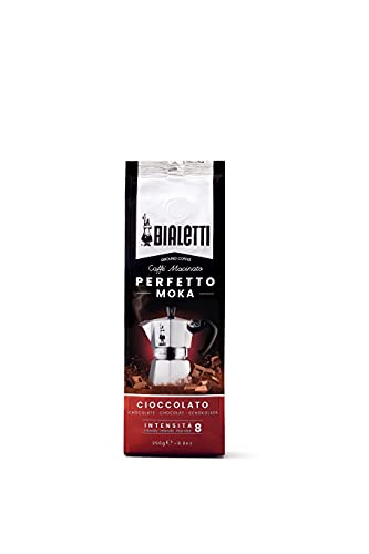 Bialetti - Perfetto Moka Cioccolato: Gemahlener Kaffee mit mittlerer Röstung, Schokoladenaroma, 250g, Beutel mit Aromaventil von Bialetti