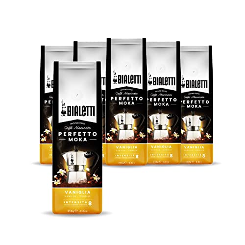 Bialetti - Perfetto Moka Vaniglia: Gemahlener Kaffee mit mittlerer Röstung, Vanille-Aroma, 250g x 6, Beutel mit Aromaventil von Bialetti