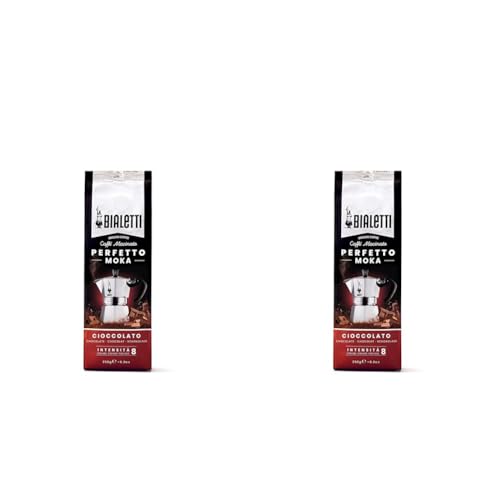 Bialetti - Perfetto Moka Cioccolato: Gemahlener Kaffee mit mittlerer Röstung, Schokoladenaroma, 250g, Beutel mit Aromaventil (Packung mit 2) von Bialetti