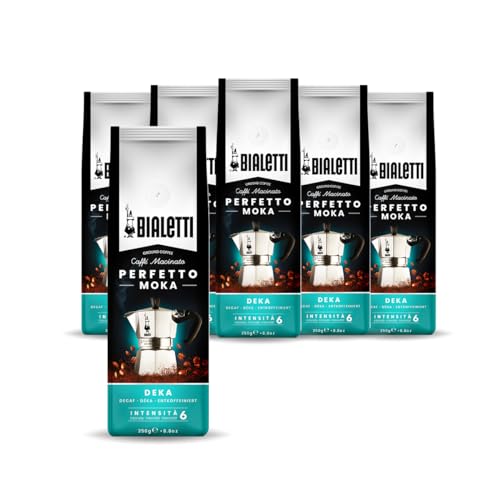 Bialetti - Perfetto Moka Deka: Gemahlener Kaffee mit mittlerer Röstung, Getreide-Aroma, 250g x 6, Beutel mit Aromaventil von Bialetti