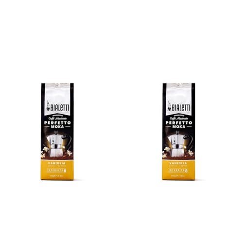 Bialetti - Perfetto Moka Vaniglia: Gemahlener Kaffee mit mittlerer Röstung, Vanille-Aroma, 250g, Beutel mit Aromaventil (Packung mit 2) von Bialetti