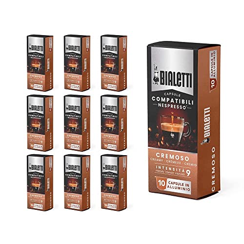 Bialetti Kompatibel mit Nespresso, Multipack mit 100 Kapseln, 10 Packungen mit 10 Kapseln, Creamy, Intensität 9, kompatibel mit Nespresso-Maschinen, 100% Aluminium von Bialetti