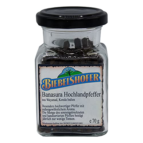 Banasura Hochlandpfeffer 50 g, in Keramik-Vorratsdose, sehr rare und seltene Pfeffer-Spezialität von der indischen Malabar-Küste, inkl. Keramikdose von Biebelshofer