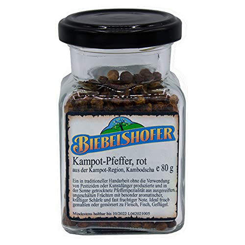 Echter Kampot-Pfeffer, rot, in praktischem Vorratsglas, ganz, Pfeffer-Spezialität inkl. Mühle Echter Kampot-Pfeffer, rot, in praktischem Vorratsglas, ganz, Pfeffer-Spezialität inkl. Mühle von Biebelshofer