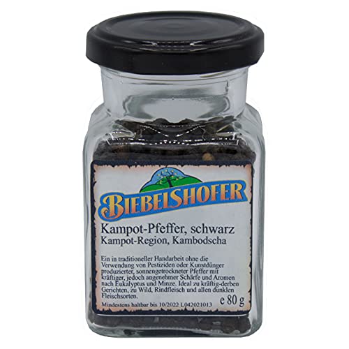Echter Kampot-Pfeffer, schwarz, ganz, 80 g, im Vorratsglas, Pfeffer-Spezialität Echter Kampot-Pfeffer, schwarz, ganz, 80 g, im Vorratsglas, Pfeffer-Spezialität von Biebelshofer