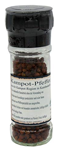 Echter Kampot-Pfeffer, schwarz, ganz, Pfeffer-Spezialität inkl. Mühle von Biebelshofer