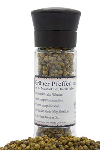 Grüner Pfeffer, handgeerntet, Malabar-Küste/Indien, 40g, Pfeffer-Spezialität inkl. Mühle von Biebelshofer