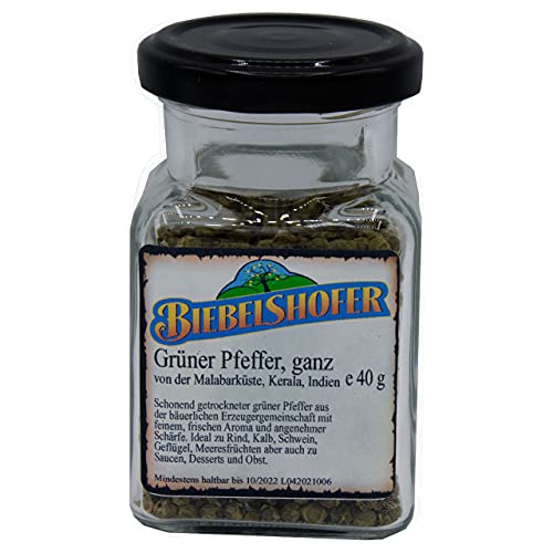 Grüner Pfeffer, handgeerntet, Malabar-Küste/Indien, 40g, in Glas Grüner Pfeffer, handgeerntet, Malabar-Küste/Indien, 40g, in Glas von Biebelshofer