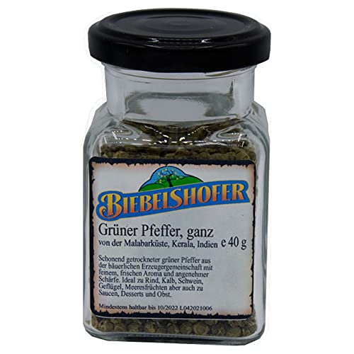 Grüner Pfeffer, handgeerntet, Malabar-Küste/Indien, 40g, in Glas von Biebelshofer