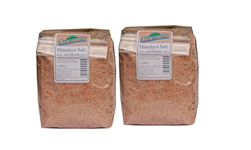 Himalaya Salz fein, aus Pakistan - 2400 g (2 x 1,2 kg) Kristallsalz Steinsalz, Ursalz, intensiv in Farbe und intensivem Geschmack von Biebelshofer