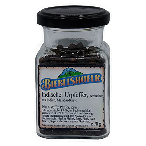 Indischer Urpfeffer, geräuchert, 70 g, in praktischem Vorratsglas, Bansura, Pfeffer-Spezialität von der indischen Malabar-Küste Indischer Urpfeffer, geräuchert, 70 g, in praktischem Vorratsglas, Bansura, Pfeffer-Spezialität von der indischen Malabar-Küste von Biebelshofer