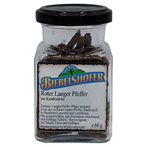 Langer Pfeffer, Rot, 60 g, im Vorratsglas, Stangenpfeffer, Pippali, Bengal-Pfeffer, Pfeffer-Spezialität Langer Pfeffer, Rot, 60 g, im Vorratsglas, Stangenpfeffer, Pippali, Bengal-Pfeffer, Pfeffer-Spezialität von Biebelshofer