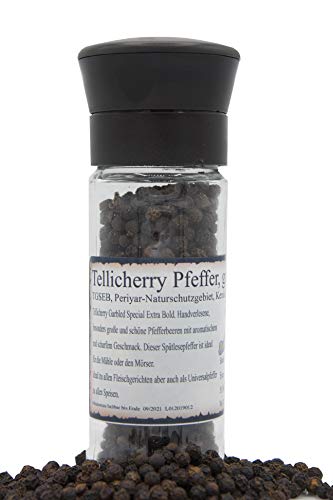 Tellicherry Pfeffer, handgeerntet, Malabar-Küste/Indien, 50g, inkl. Mühle mit Keramikmahlwerk Tellicherry Pfeffer, handgeerntet, Malabar-Küste/Indien, 50g, inkl. Mühle mit Keramikmahlwerk von Biebelshofer