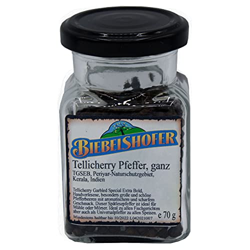 Tellicherry Pfeffer, handgeerntet, Malabar-Küste/Indien, 70g, in Vorratsglas Tellicherry Pfeffer, handgeerntet, Malabar-Küste/Indien, 70g, in Vorratsglas von Biebelshofer