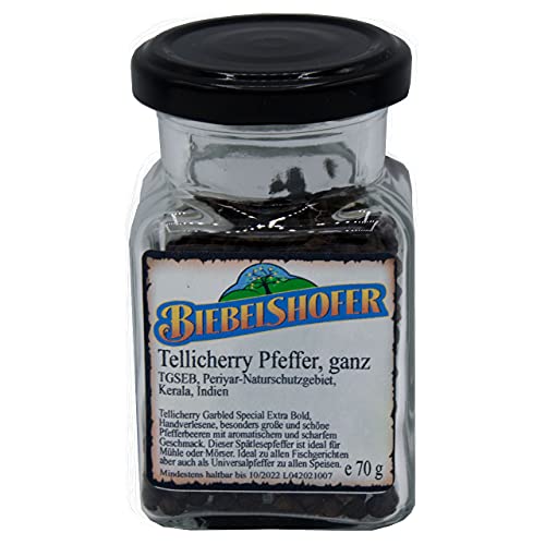 Tellicherry Pfeffer, handgeerntet, Malabar-Küste/Indien, 70g, in Vorratsglas von Biebelshofer