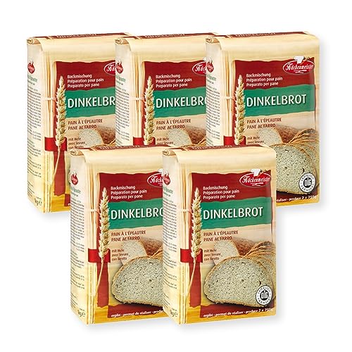 BIELMEIER KÜCHENMEISTER Brotbackmischung Dinkelbrot 5 x 1000 g I Brotbackmischungen für Brotbackautomat & Ofen I Hefe Backmischung, leicht zubereitet von Bielmeier