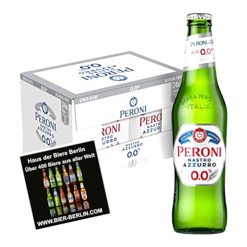 12 x 0,3l Peroni Nastro Azzuro 0,00% Vol - Italiens beliebtes Lager Bier - Jetzt auch als alkoholfreie Version- inklusive Original Haus der Biere Berlin Bierdeckel von Bier