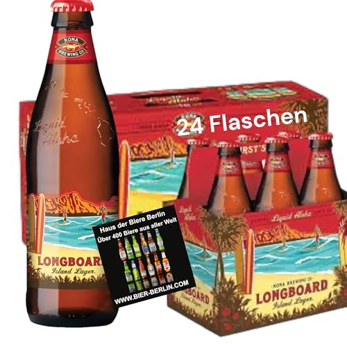 Kona Brewing Longboard Lager 24 Flaschen 0,355l aus Hawaii Alc 4,6 Vol. inkl. 6 EUR Pfand inkl. original Bierdeckel Haus der Biere Berlin von Bier