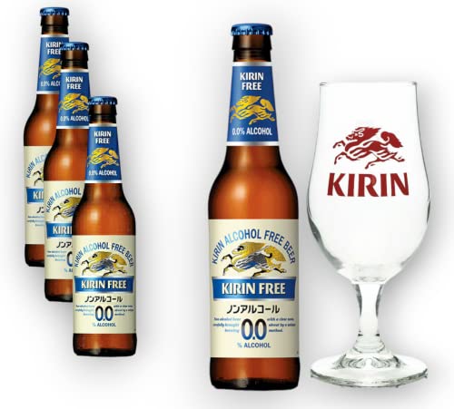 3 x Kirin Ichiban free 0,0% Vol. + Original Glas 0,2l - Alkoholfrei - Japanisches Premium Bier 0,3l von Bier