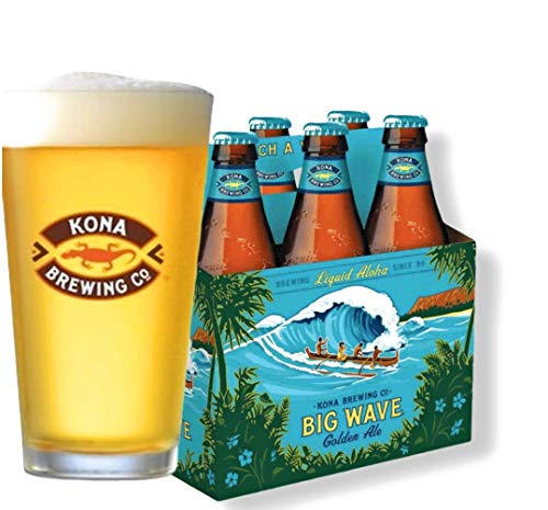 4 Flaschen Kona Big Wave a 0,355l aus Hawaii Golden Ale 4,4% Vol inc. 1.50€ EINWEG Pfand inkl. Glas von Bier