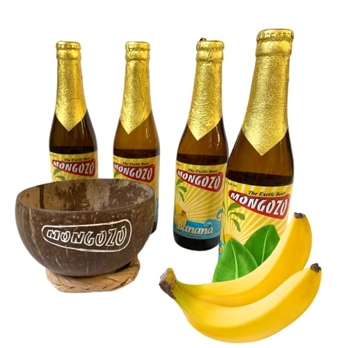 4 Flaschen Mongozo Banane Bier inkl. Mongozo Trinkbecher aus einer Kokosnuss von Bier