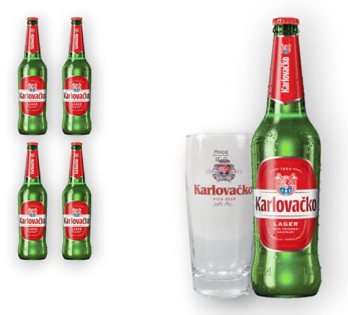 4 x Karlovacko 0,33l + Original Glas 0,3l - kroatisches Bier mit 5,4% Vol. - Brauerei "Karlovacka Pivovara" von Bier
