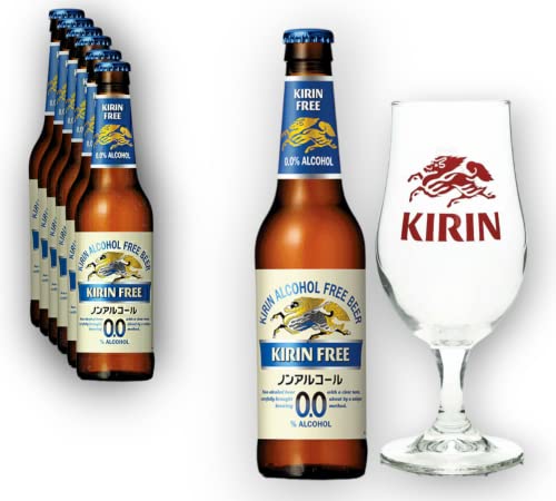 6 x Kirin Ichiban free 0,0% Vol. + Original Glas 0,2l - Alkoholfrei - Japanisches Premium Bier 0,3l von Bier