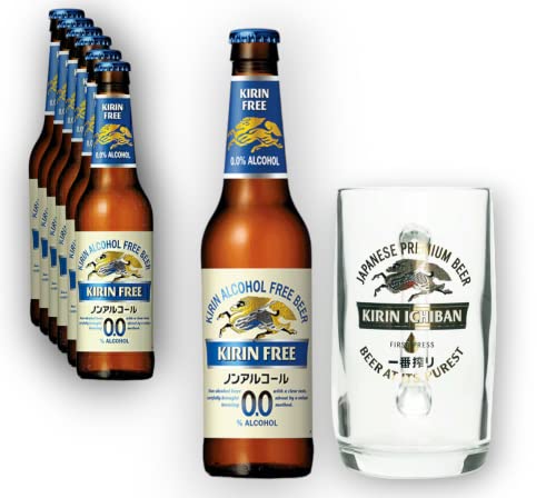 6 x Kirin Ichiban free 0,0% Vol. 0,3l + Original Glas 0,3l - Alkoholfrei - Japanisches Premium Bier von bier