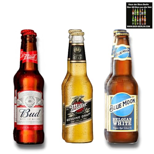 Bud Bier, Miller Genuine Draft & Blue Moon- Amerika Mix - USA 6 x 330ml - Inkl. Haus der Biere Berlin Bierdeckel von Bier