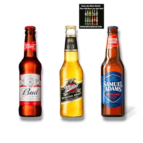 Bud Bier, Miller Genuine Draft & Samuel Adams Boston Lager- Amerika Mix - USA 24 x 330ml - Inkl. Haus der Biere Berlin Bierdeckel Bud Bier, Miller Genuine Draft & Samuel Adams Boston Lager- Amerika Mix - USA 24 x 330ml - Inkl. Haus der Biere Berlin Bierdeckel von Bier