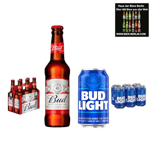 Bud Bier & Bud Light - King of Beer USA Mix - 12 x 330ml/355ml - Inkl. Haus der Biere Berlin Bierdeckel von Bier