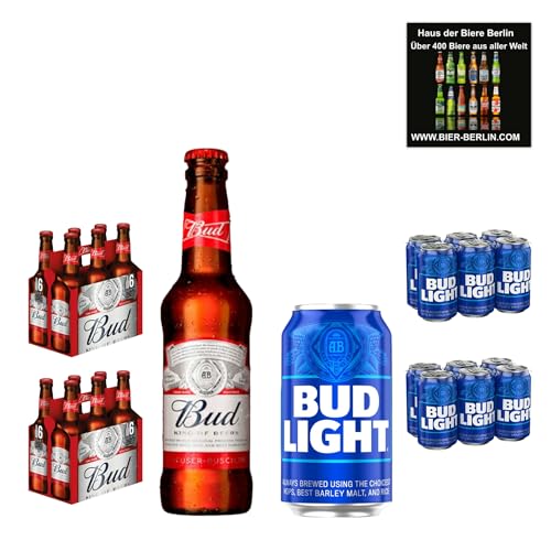 Bud Bier & Bud Light - King of Beer USA Mix - 24 x 330ml/ 355ml - Inkl. Haus der Biere Berlin Bierdeckel von Bier
