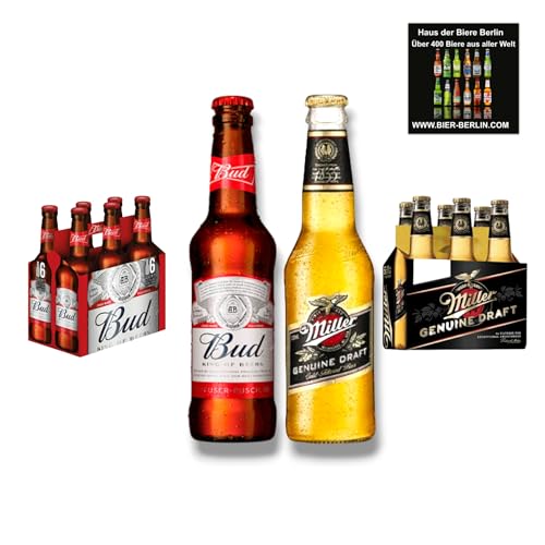 Bud Bier & Miller Genuine Draft Amerika Mix - USA 12 x 330ml - Inklusive Haus der Biere Berlin Bierdeckel von Bier