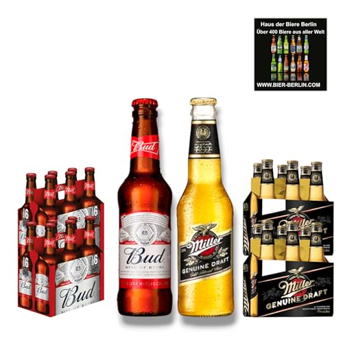 Bud Bier & Miller Genuine Draft Amerika Mix - USA 24 x 330ml - Inklusive Haus der Biere Berlin Bierdeckel von Bier