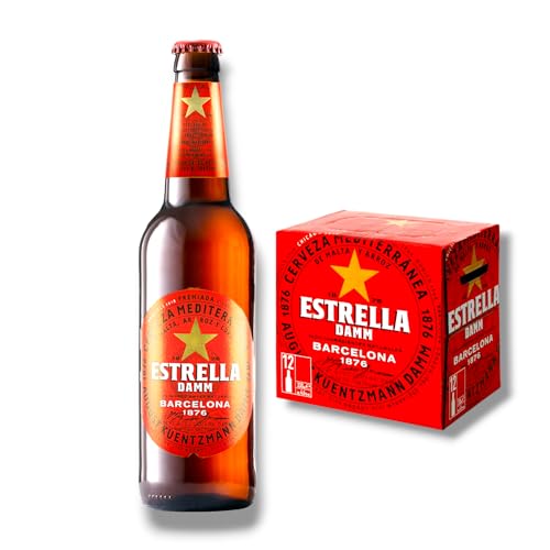 Estrella Damm 12 x 0,33l - das beliebteste Bier der Katalanen mit 5,4% Vol. - Spanisches Pils- Inklusive Haus der Biere Berlin Bierdeckel von Bier