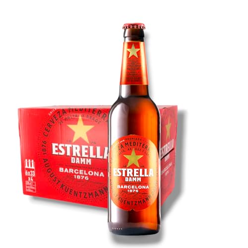 Estrella Damm 24 x 0,33l - das beliebteste Bier der Katalanen mit 5,4% Vol. - Spanisches Pils- Inklusive Haus der Biere Berlin Bierdeckel von Bier