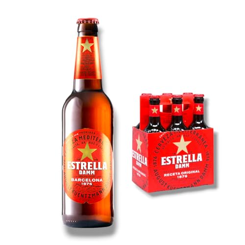 Estrella Damm 6 x 0,33l - das beliebteste Bier der Katalanen mit 5,4% Vol. - Spanisches Pils- Inklusive Haus der Biere Berlin Bierdeckel von Bier