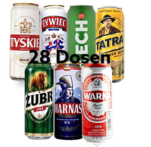 Mega Paket polnische Biere je 4 Dosen 500ml Zywiec Tyskie Zubr Warka Lech Harnas Tatra, die Bierwelt von Polen Testen mit 28 Dosen im Paket von Bier