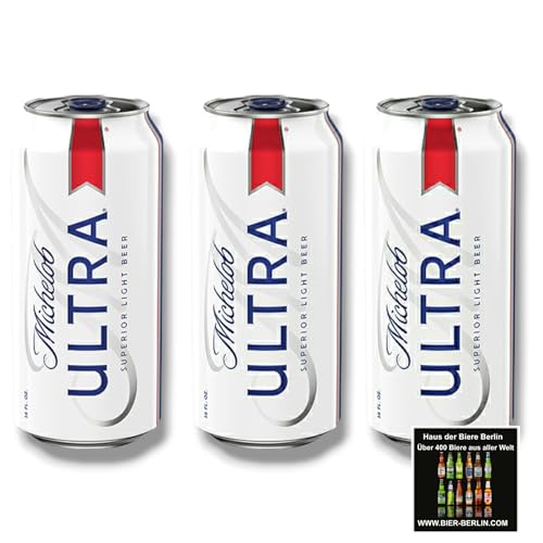 Michelob Ultra Bier 3 x 355ml Dose - Superior Light Beer mit 4,2% Vol. -Original Import aus den USA - Inkl. Haus der Biere Berlin Bierdeckel von Bier
