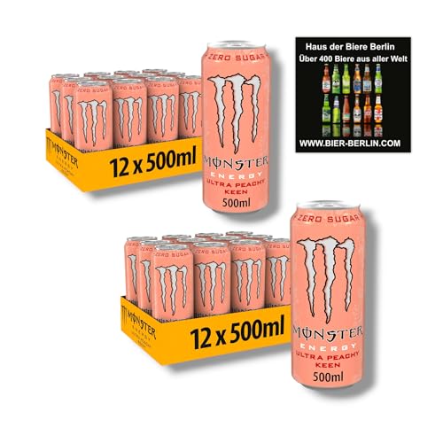 Monster Energy Ultra Peachy Keen - Zero Sugar Energy Drink- Neu! 24 x 500ml Dose inklusive Haus der Biere Berlin Bierdeckel von Bier