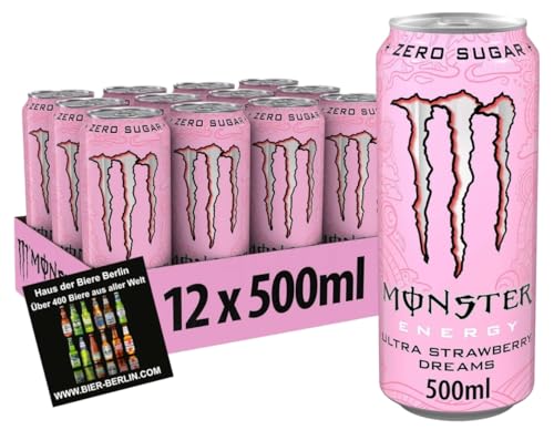 Monster Energy Ultra Strawberry Dreams 12 x 500ml- koffeinhaltiger Energy Drink mit erfrischendem Erdbeer Geschmack - ohne Zucker - inkl. Haus der Biere Berlin Bierdeckel Monster Energy Ultra Strawberry Dreams 12 x 500ml- koffeinhaltiger Energy Drink mit erfrischendem Erdbeer Geschmack - ohne Zucker - inkl. Haus der Biere Berlin Bierdeckel von Bier