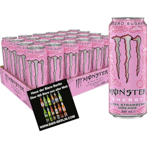 Monster Energy Ultra Strawberry Dreams 24 x 500ml- koffeinhaltiger Energy Drink mit erfrischendem Erdbeer Geschmack - ohne Zucker - inkl. Haus der Biere Berlin Bierdeckel Monster Energy Ultra Strawberry Dreams 24 x 500ml- koffeinhaltiger Energy Drink mit erfrischendem Erdbeer Geschmack - ohne Zucker - inkl. Haus der Biere Berlin Bierdeckel von Bier