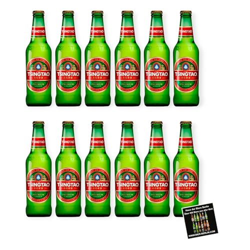 Tsingtao Bier – 12 x 330 ml Flasche | Chinesisches Lagerbier mit 4,7 % Vol | Erfrischend & Leicht | inkl. Haus der Biere Berlin Bierdeckel von Bier
