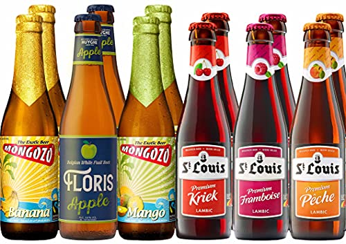 Fruchtbiere 12 belgische Fruchtbiere: Banane, Apfel, Mango, Kirsche, Himbeere, Pfirsich fruchtiges Bier, Party, Weiber, Frauen, Mädels, zum Nachtisch, als Sorbet, Fairtrade, leichtes Bier von Bierlinie
