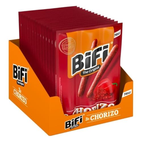 BiFi Chorizo Sticks – 48er Pack (48 x 20g) – Wurst Snack To Go - Luftgetrocknet Fleisch & Wurstwaren Paket - Chorizo fleischwurst mit Paprika, Chili und Knoblauch - Ideale Knabberbox - Wurstpaket von Bifi