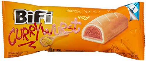 BiFi Currywurst – 10er Pack (10 x 60g) – Salami Wurstsnack mit Currysauce in einem lockeren Teig - Wurst im Weizenbrötchen To Go - für Unterwegs, im Büro oder beim Sport - Schinkenwurst von Bifi