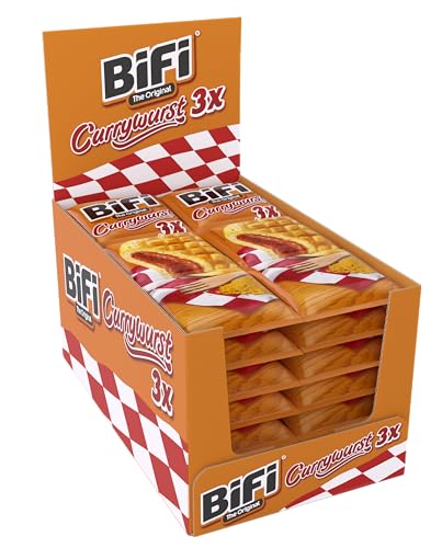 BiFi Currywurst – 20er Pack (20 x 60g) – Salami Wurstsnack mit Currysauce in einem lockeren Teig - Wurst im Weizenbrötchen To Go - für Unterwegs, im Büro oder beim Sport - Schinkenwurst von Bifi
